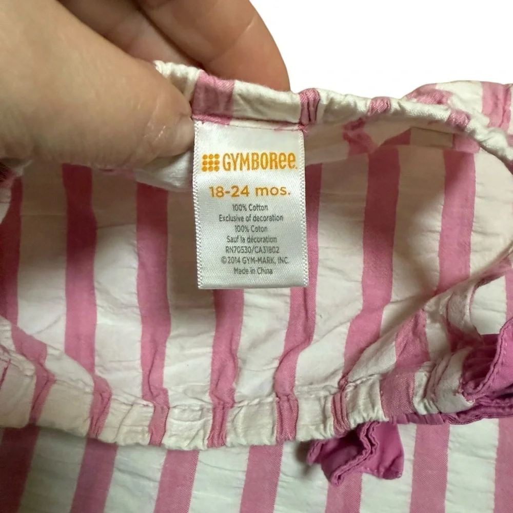 Gymboree Girls Pink White Striped Sleeveless Dress Fruit Patch Size 18-24 Months